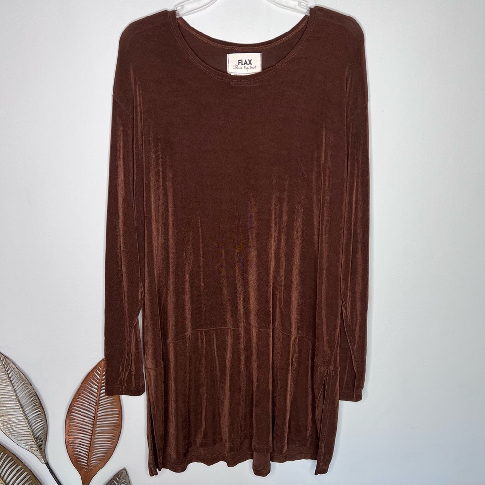 Flax Chocolate Brown Long Sleeve Travel Tunic J15‎